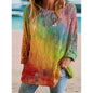 Women's Sunflower Print Sweater Hollow Out Drop Shoulder Crew Neck Long Sleeve Knit Pullover Tops