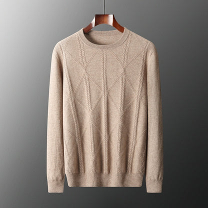 Autumn And Winter New Round Neck Diamond Lattice Twisted Cashmere Men's Sweater