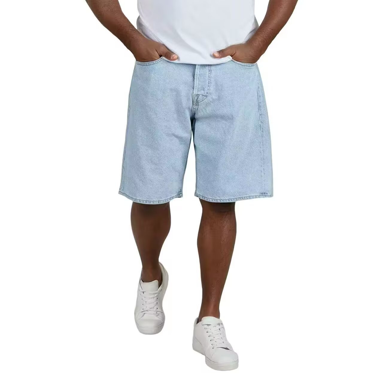 Loose-fitting Five-quarter-length Denim Shorts For Teens