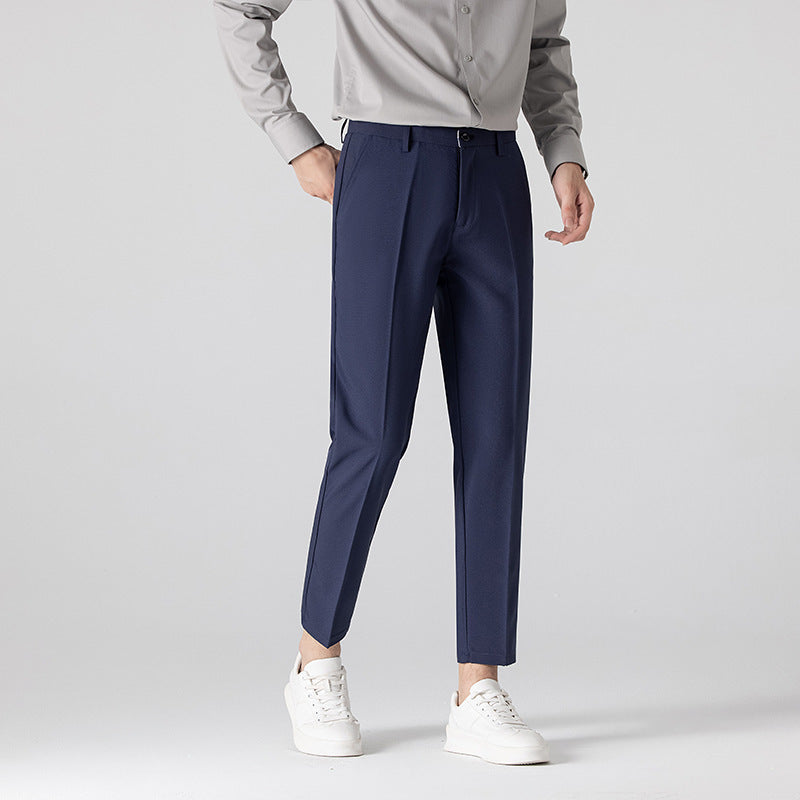 Mens Plus-Size Slim-Fit Solid-Color Capri Dress Pants