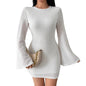 Autumn And Winter Solid Color Tight Waist High-grade Long Sleeve Dress