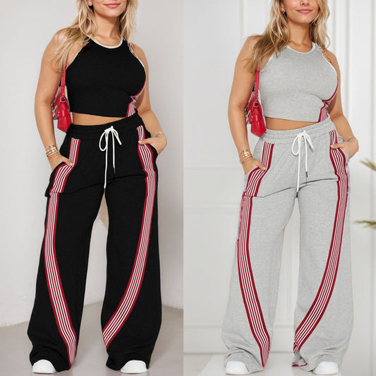 Sleeveless Tight Tank Top And Straight-leg Pants Two-piece Set