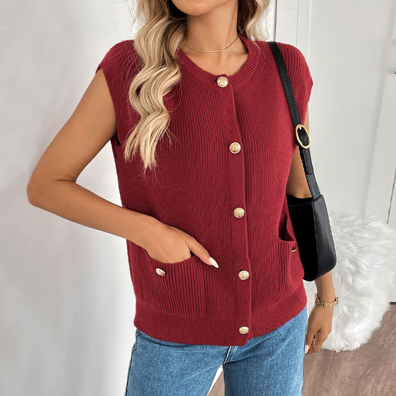 Retro College Style Solid Color Knitted Sweater Cardigan