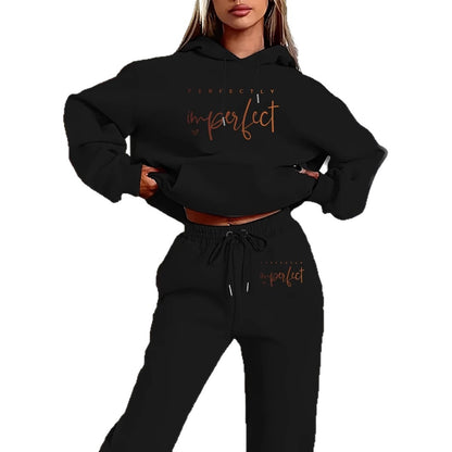 European And American Women's Letter Print Hooded Sweatshirt Fashion Casual Pants Set