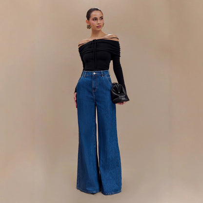 European And American Graceful And Fashionable Wide Leg Jeans Loose Ladies