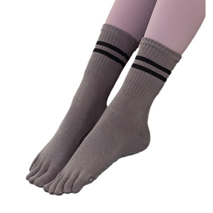 Yoga Socks Non-slip Professional Women's Toe Socks Sports Running Fitness Skipping Rope Pressure Mid-calf Pilates Socks