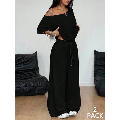 Retro Solid Color Casual Pants For Women, Loose Wide-leg Versatile