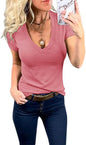 Summer New European And American Style Women Short Sleeve Deep V-neck Cotton Summer T-shirt