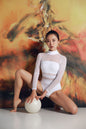 One-piece Ballet Dance Wear Mesh Splicing Tape Chest Pad Aerial Yoga Clothes For Women