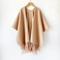 Premium Oatmeal Solid Color Cashmere-like Large Shawl Outerwear