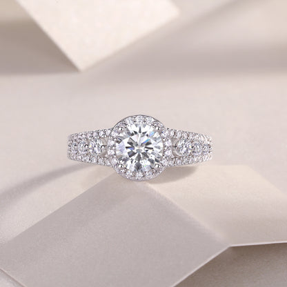 Meteor Shower - Set With 1-carat Top-quality Moissanite S925 Silver And Platinum-plated Diamond Wedding Ring. The Ring Can Be Inspected With A Diamond Pen