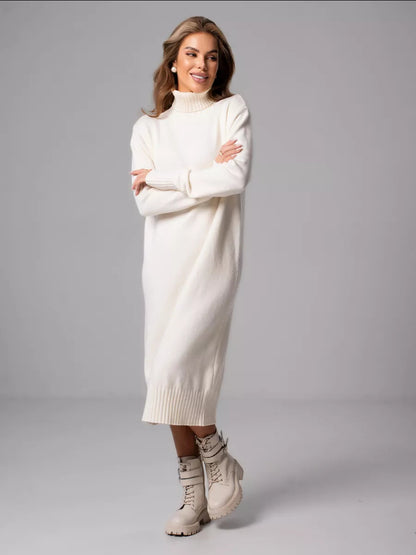Women's High Collar Loose Inner Solid Color Knitted Dress