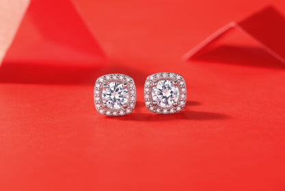 Square-shaped Stud Earrings - Set With 0.5-carat Top-quality Moissanite S925 Silver And Platinum-plated Stud Earrings, A Fashionable And Trendy Accessory That Can Be Tested With A Diamond Pen