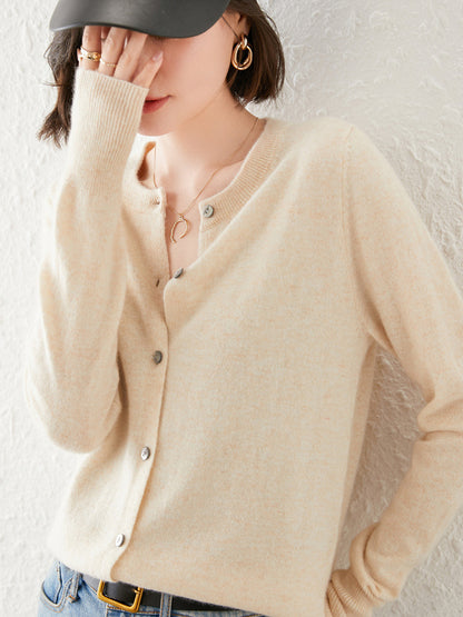 Knitted Pure Wool Round Neck Plain Sweater
