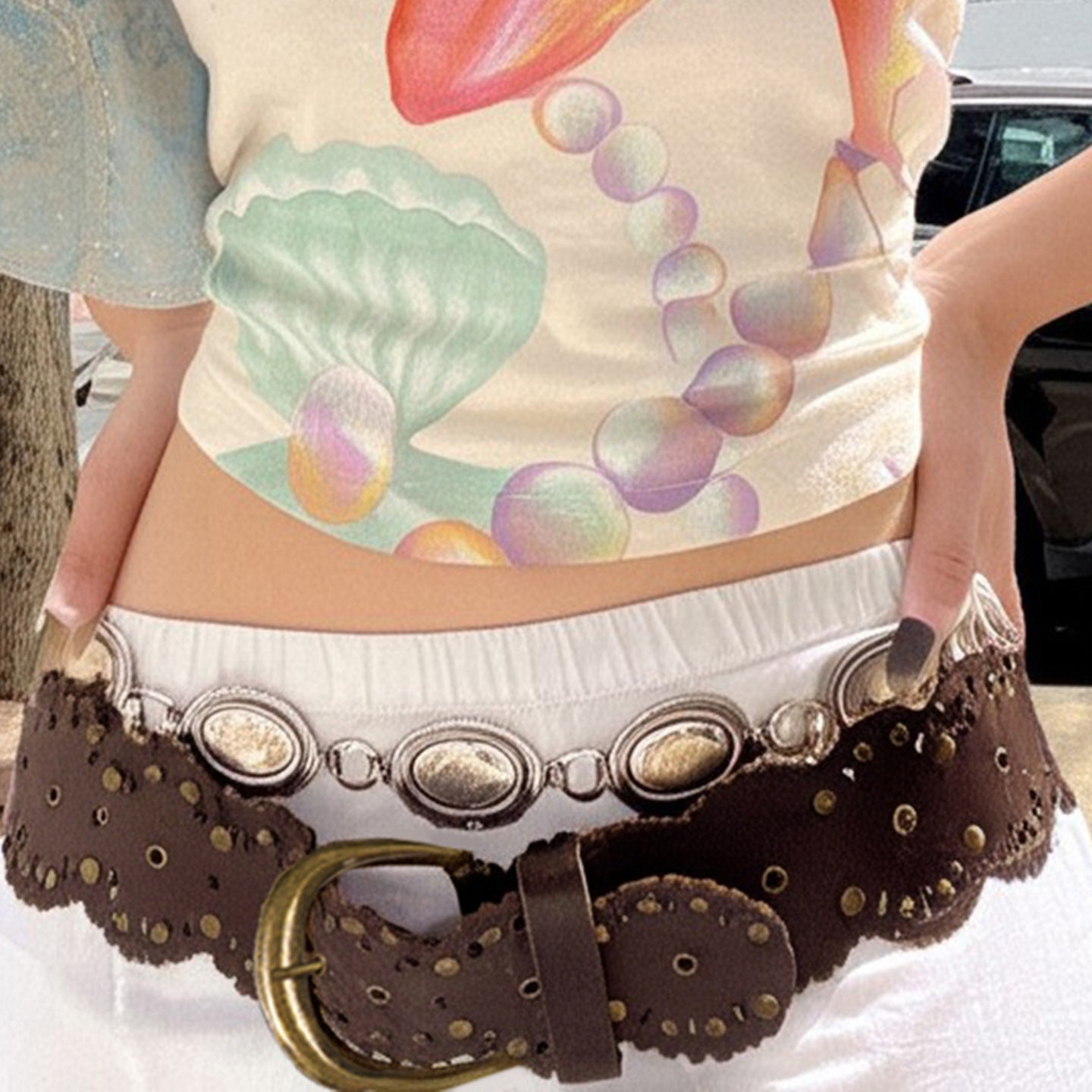 Retro Rivet Wide Female Pin Buckle Belt