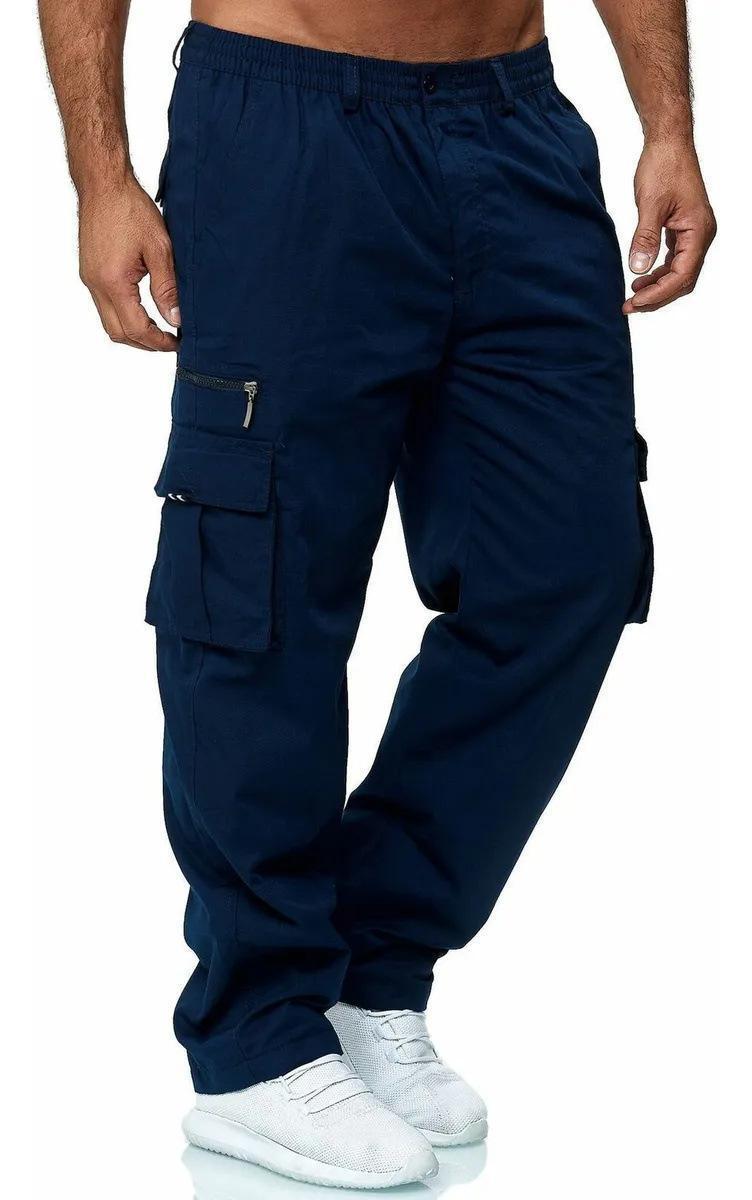 Mens Multi-Pocket Casual Pants Stylish Straight-Leg Workwear