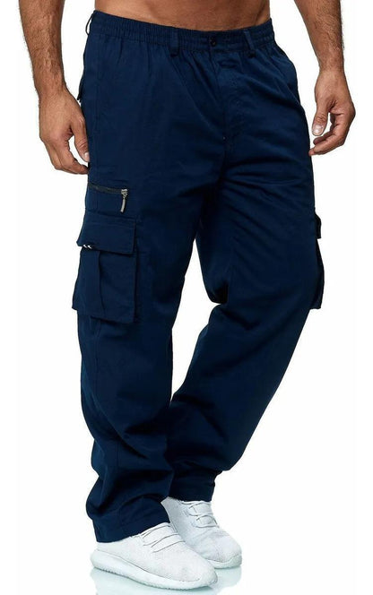 Mens Multi-Pocket Casual Pants Stylish Straight-Leg Workwear