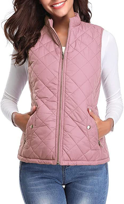 Women's Cotton Vest Stand Collar Zipper Pocket Warm