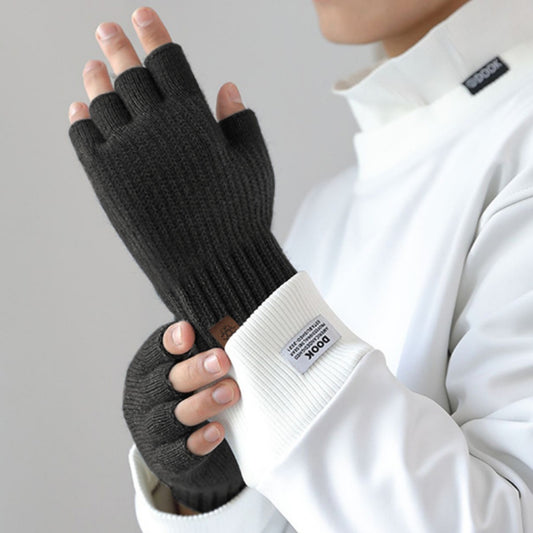 Men's Outdoor Knitted Thermal Fleece-Lined Half-Finger Gloves