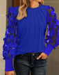 Long Sleeve Mesh Patchwork Round Neck Top T-shirt