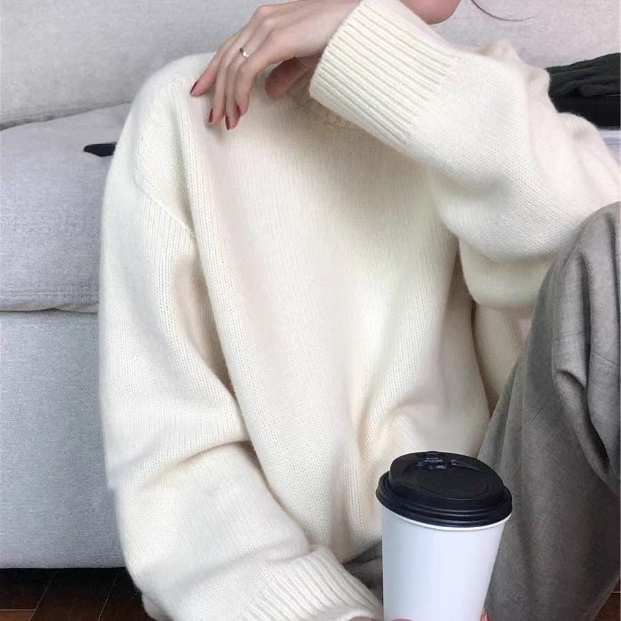 Soft Nuo Gentle Round Neck Pullover Loose Bottoming Sweater For Women