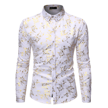 Men's Basic Style Bronzing Flower Shirt