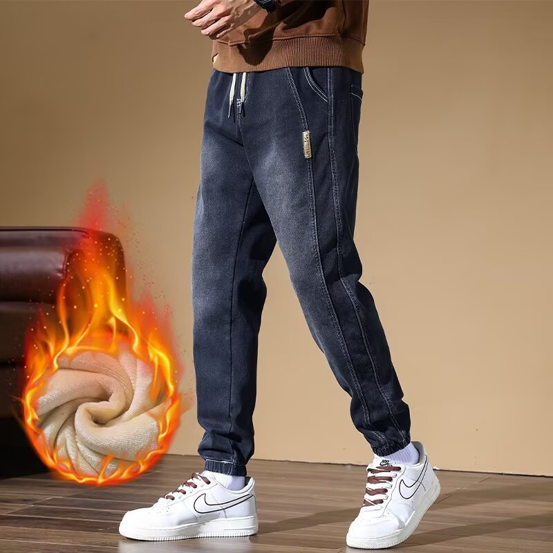 Mens Fleece-Lined Outerwear Jogger Harem Pants For Cold Weather Coziness