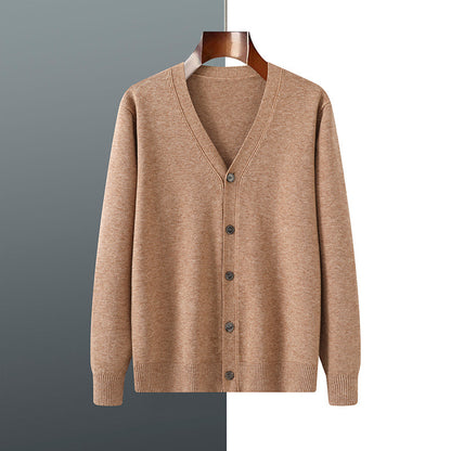 V-neck Knitted Cardigan Coat Men's Andy Velvet Long Sleeve