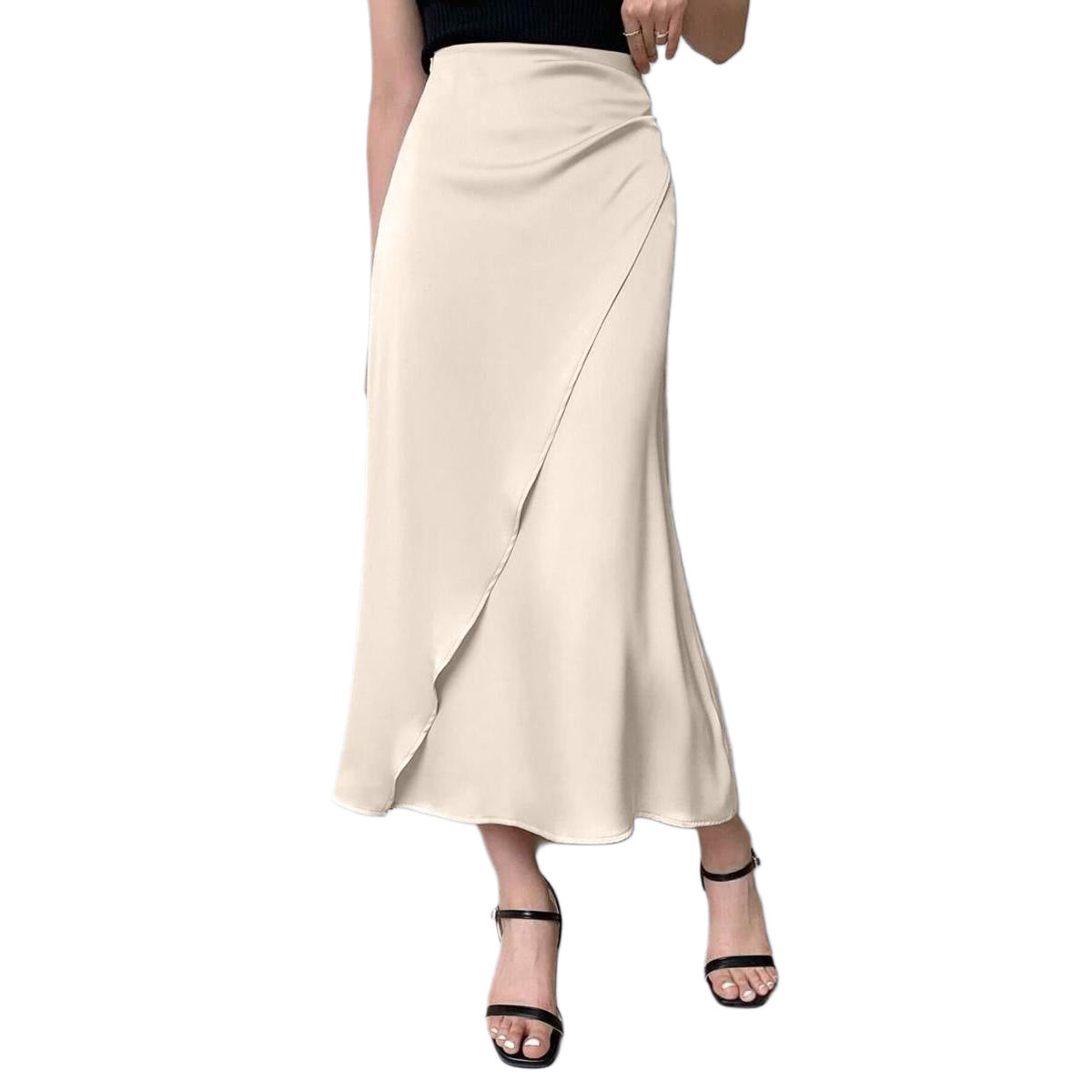 Autumn New Faux Silk Midi Skirt Satin