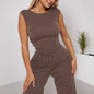 Fashion Waist-cinching Sleeveless Two-piece Set, Straight Silhouette