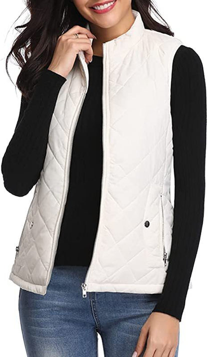 Women's Cotton Vest Stand Collar Zipper Pocket Warm