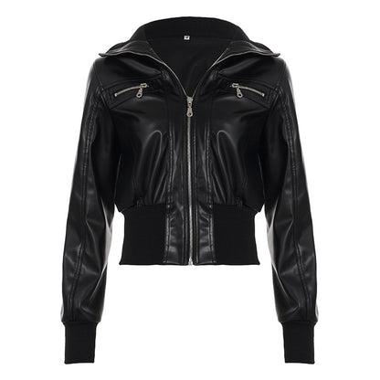 Retro Workwear Zipper Leather Jacket Coat
