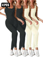 4 Pack Women's Square Neck Tank Shaping Jumpsuit - Ribbed, Tummy Control & Butt Lifting