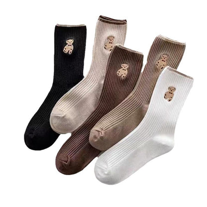 Mid-calf Retro Style Bear Japanese School Style Autumn And Winter Women's Stack Socks