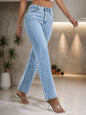 Washed Denim Women's Straight Leg Denim Pants, With Sturdy Nail Bead Decoration That Is Not Easy To Fall Off, Stylish And Elegant Style