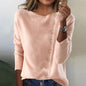 Round Neck Long Sleeve Button Sweater New Women