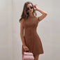 Women's Solid Color Temperament Breasted Sleeveless Dress