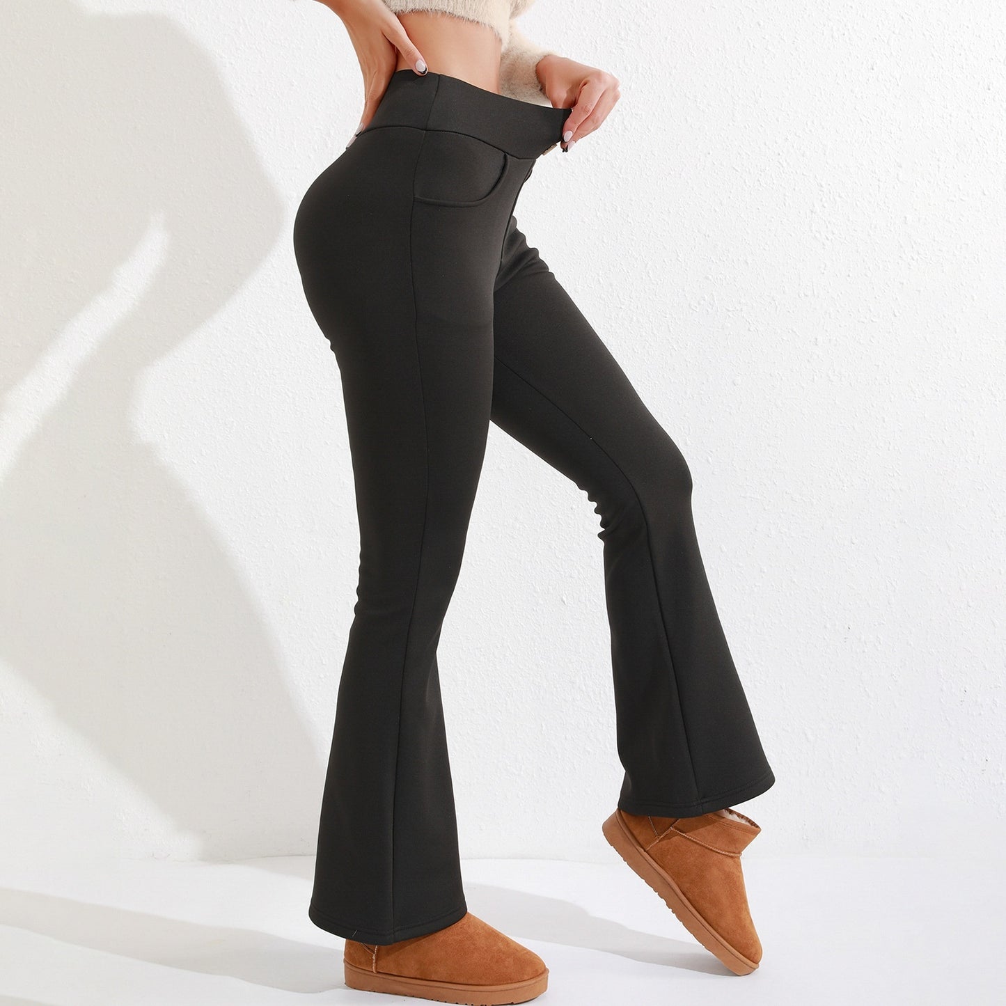 Brushed Casual High Waist Flattering Hip-lifting Button Commuting Pants