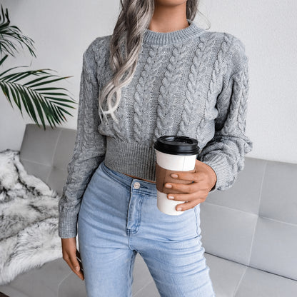 Cable Knit Waist Cinched Cropped Sweater
