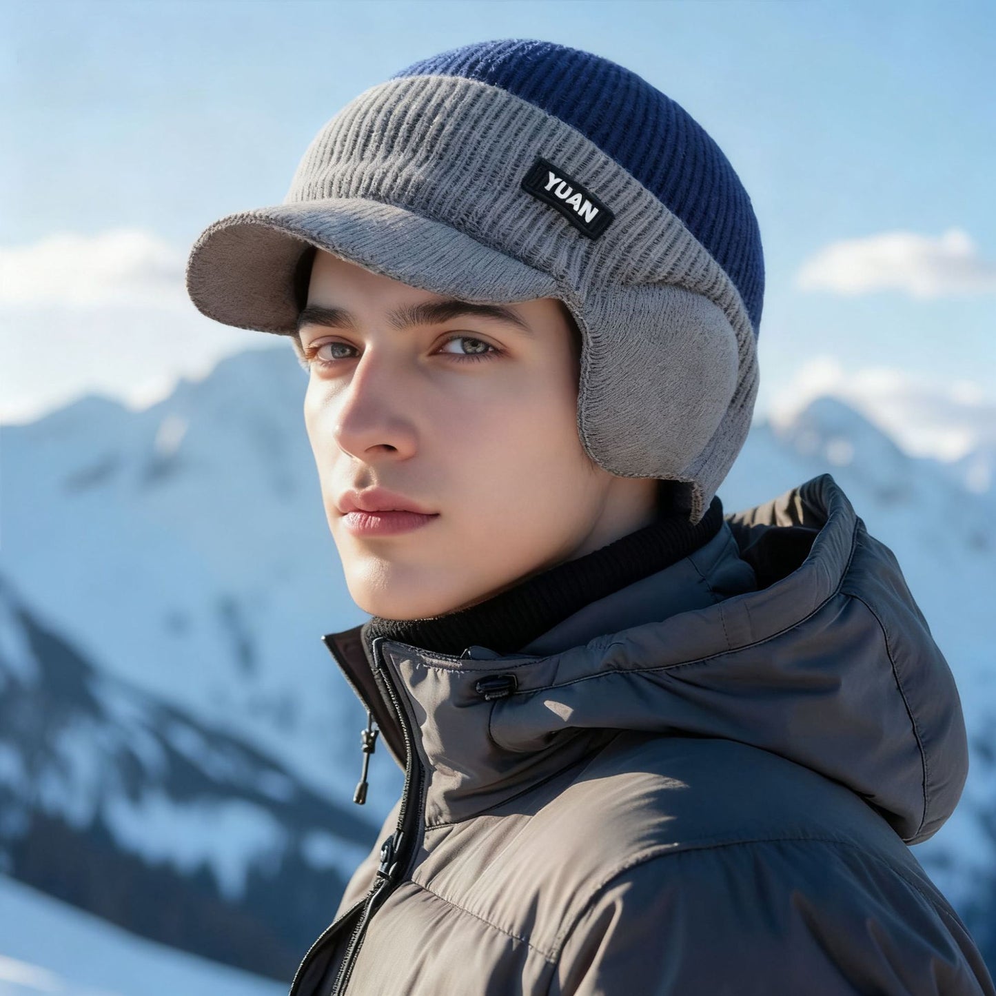Mens Fleece-Lined Thickened Warm Knitted Hat