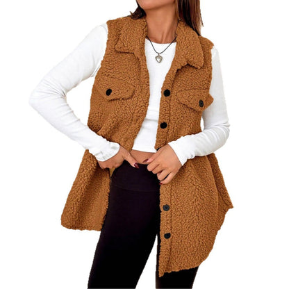 Lapels Open Button Plush Vest Cardigan