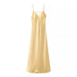Golden Holiday Party Dress Silk Satin Texture Midi Skirt Sling Dress