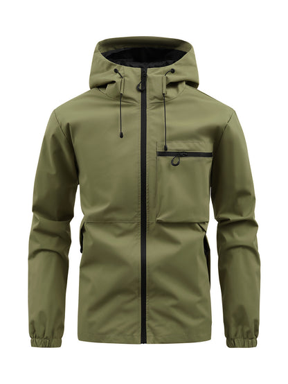 Men's Fashion Casual Hooded Solid Color Multi-pocket Work Pants Outdoor Coat
