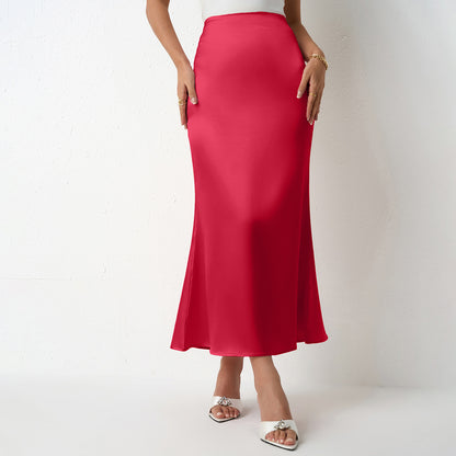SpringSummer New Slim Satin Midi Skirt