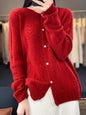 Round Neck Cardigan Hollow Cashmere Sweater Coat For Women