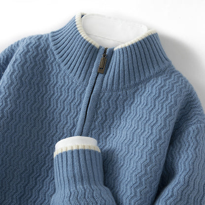 Men's Woolen Sweater Half-open Collar Long Sleeve Solid Color Stand Collar Sweater