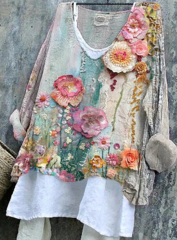 Women's Floral Loose Printed Casual Long Sleeve