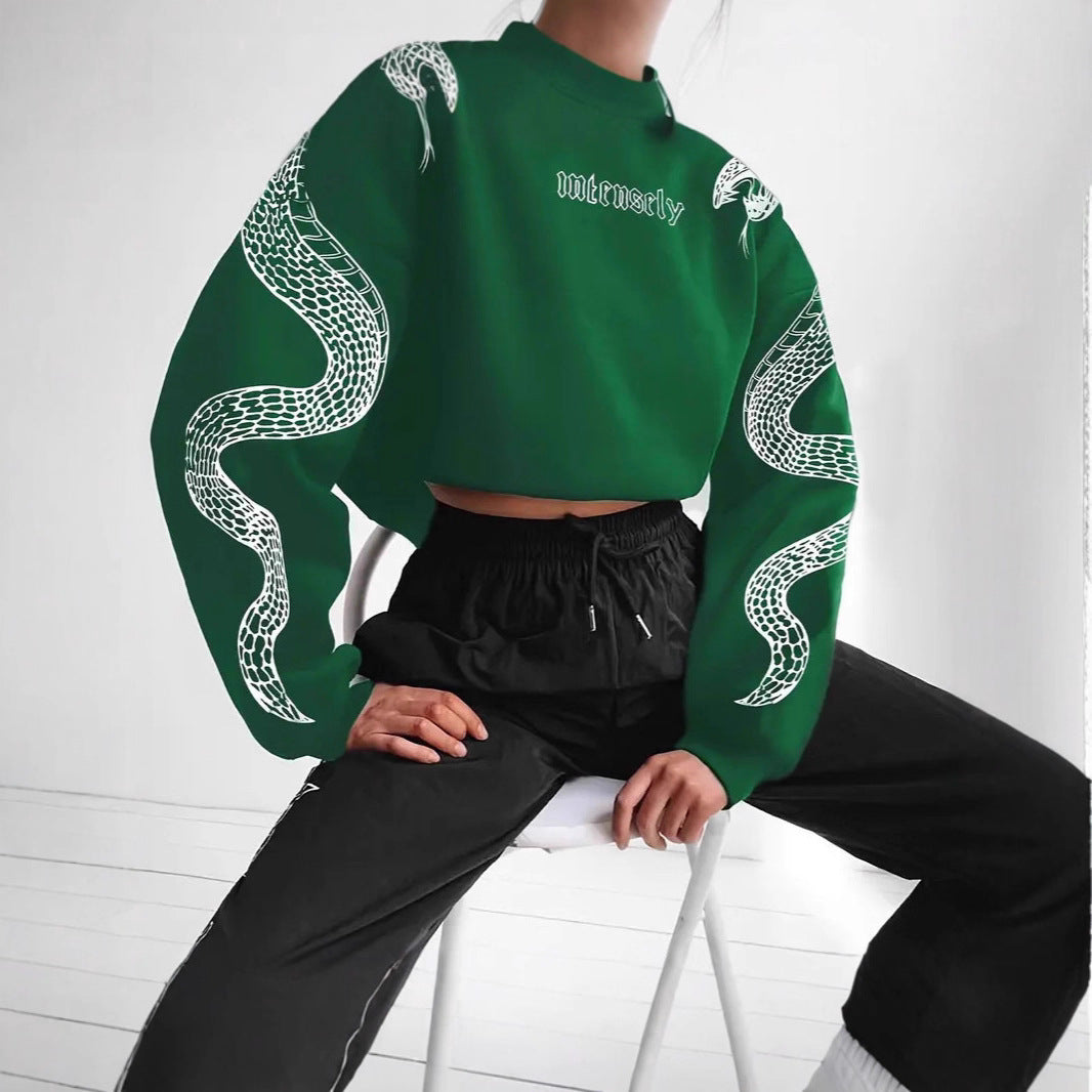 Printed Hooded Pullover Loose Retro Sweater