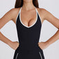 Workout Top Sling Spaghetti Strap Contrast Color White Stripe With Chest Pad Bra Vest
