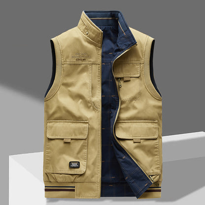 Double-sided Wear Vest Man Cotton Multi-pocket Waistcoat Outdoor